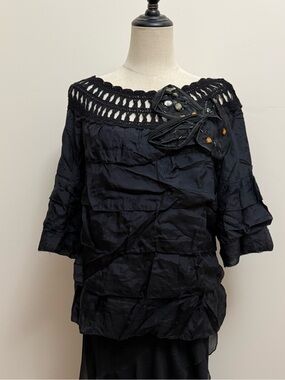 Euro style tiered silk boho top size s